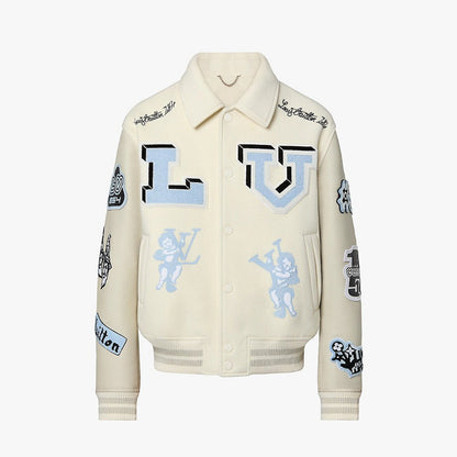 Blusão Louis Vuitton Varsity em Pele Bordado “Multi-Patches Mixed/Milky White”